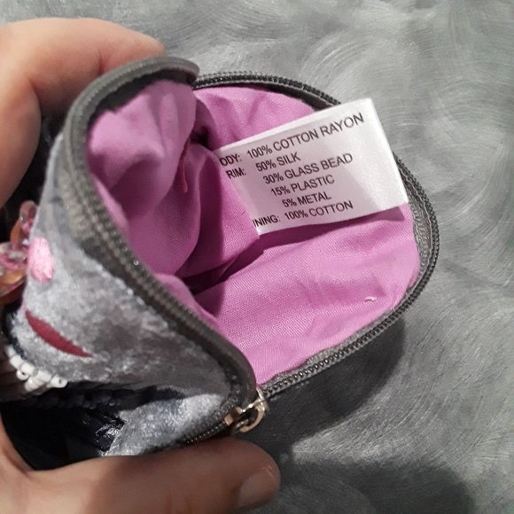 WOMEN'S 5" BEADED & EMBROIDERED COIN & MAKEUP MINI PURSE ZIPPER CLOSURE LETTER M - Picture 3 of 3